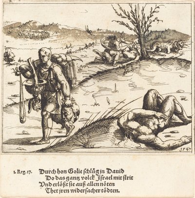 Dávid lefejezi Góliátot alkotó: Augustin Hirschvogel