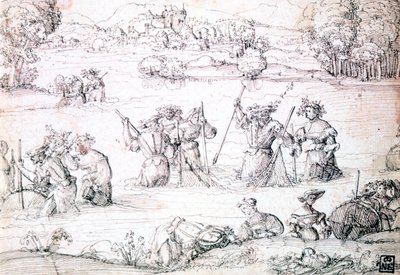 Horgászat az esőben, c1513-1553 alkotó: Augustin Hirschvogel