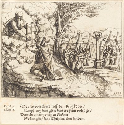 Mózes átveszi a táblákat, 1548. alkotó: Augustin Hirschvogel
