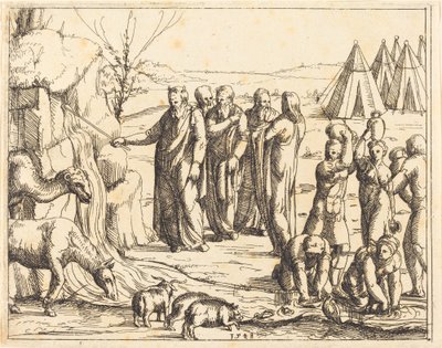 Mózes megüti a sziklát alkotó: Augustin Hirschvogel