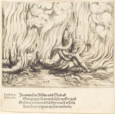 Nádáb és Abihu, 1549. alkotó: Augustin Hirschvogel