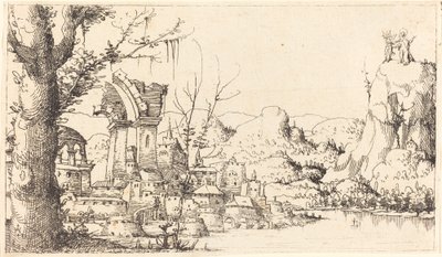 Folyói táj Krisztus megkísértésével, 1545. alkotó: Augustin Hirschvogel