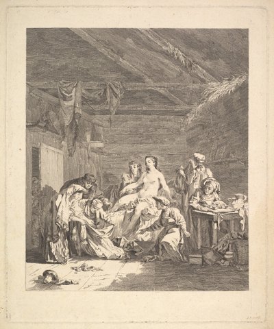A nászéjszaka után az ágyneműt fel kell mutatni. A Voyage en Sibérie-ből, 1767 alkotó: Augustin de Saint Aubin