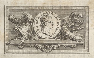 Érem Caligula portréjával a 6. könyvben, a Tibère ou les six premi...-ből, 1768-ban. alkotó: Augustin de Saint Aubin