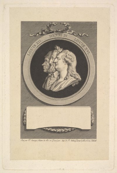 XVI. Lajos, IV. Henrik és XII. Lajos portréja, 1791. alkotó: Augustin de Saint Aubin