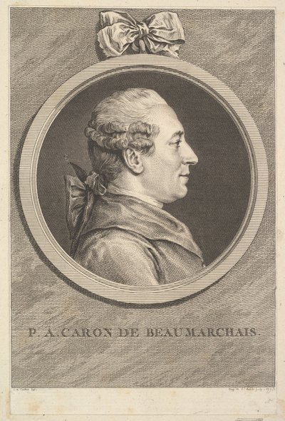 P.A. Caron de Beaumarchais portréja, 1773. alkotó: Augustin de Saint Aubin