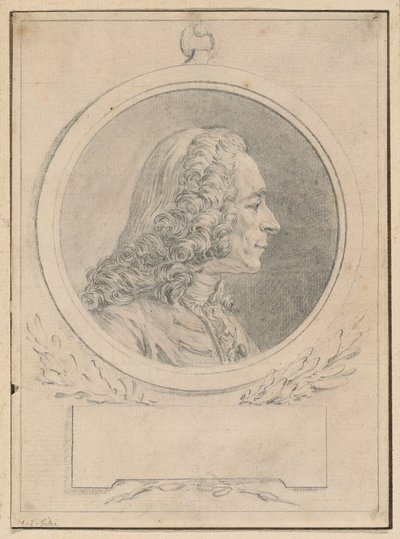 Voltaire portréja, Jean-Baptiste Lemoyne II. mellszobra után alkotó: Augustin de Saint-Aubin