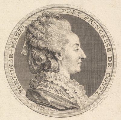 Fortunée-Marie dEst, Conti hercegnőjének portréérmének lenyomata, 1781. alkotó: Augustin de Saint Aubin