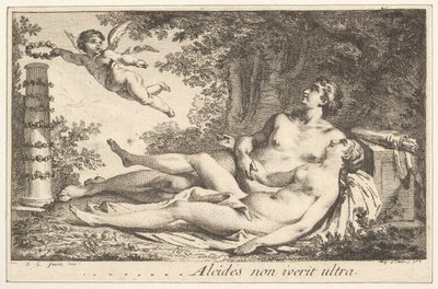 Augusztus neve melletti miniatűr. de St. Aubin Vignette Augustin de S... neve mellett, 1762. alkotó: Augustin de Saint Aubin