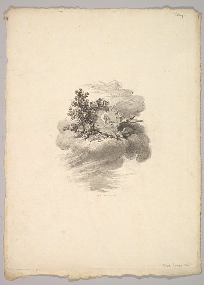 Matrica érmével a felhőn, rózsákkal balra, galambokkal lent és jobbra..., 1778-80. alkotó: Augustin de Saint Aubin
