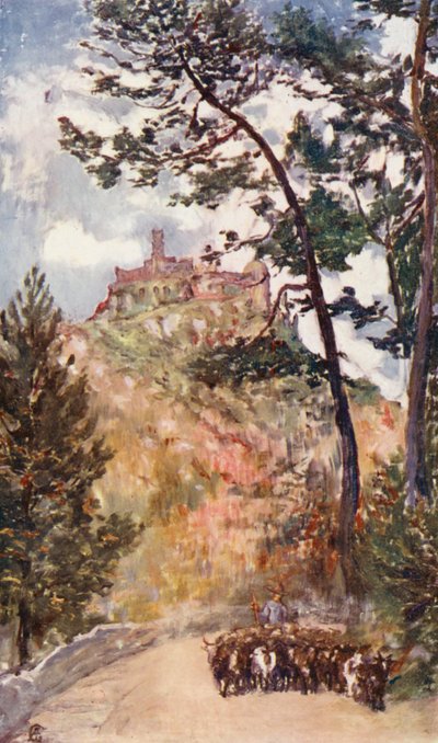 Cintra, a portugál király nyári palotája (színes litográfia) alkotó: Augustine Fitzgerald