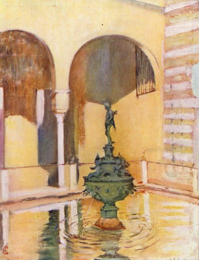Szökőkút az Alcazar kertjében, Sevilla (színes litográfia) alkotó: Augustine Fitzgerald