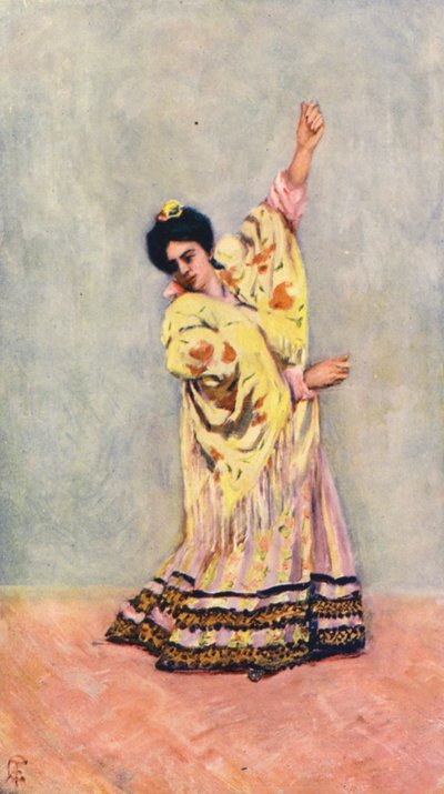 Tangát táncoló spanyol cigány (színes litográfia) alkotó: Augustine Fitzgerald