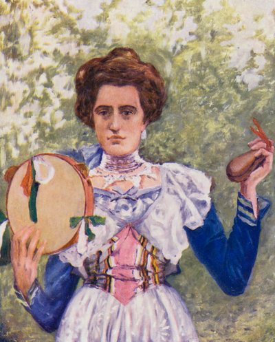 Tarantella táncos kasztanyettával (színes litográfia) alkotó: Augustine Fitzgerald