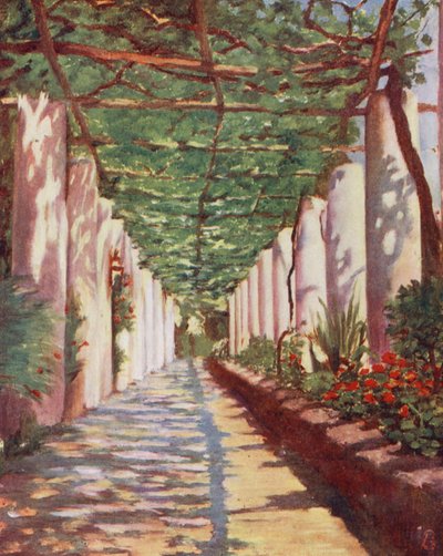 A Cappucini Hotel terasza, Amalfi, nyáron (színes litho) alkotó: Augustine Fitzgerald