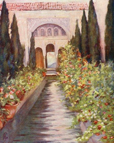A csatorna a Generalife kertjében, Granada (színes litográfia) alkotó: Augustine Fitzgerald