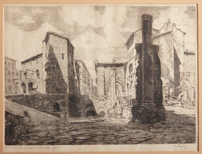 Róma, Octaviae Porticusa és Marcellus Színházának romjai (rézkarc papírra) alkotó: Augusto Baracchi