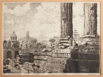 Róma, Augustus fóruma (rézkarc papírra) alkotó: Augusto Baracchi