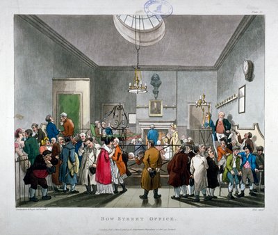 Bow Street Police Court, Westminster, London, 1808 alkotó: Augustus Charles Pugin, Thomas Rowlandson