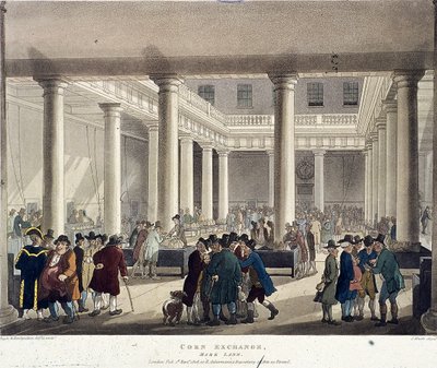 Kukoricatőzsde, London, 1808 alkotó: Augustus Charles Pugin, Thomas Rowlandson