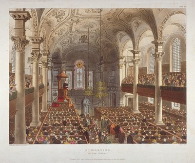 A St Martin-in-the-Fields templom belseje, Westminster, London, 1809 alkotó: Augustus Charles Pugin, Thomas Rowlandson
