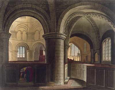 A cambridge-i Szent Sír-templom belseje a „The History of Cambridge”-ből, J. Hill metszete, pub. R. Ackermann, 1815 (színes akvatinta) alkotó: Augustus Charles Pugin
