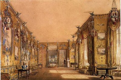 A Brighton Pavilion sárga szalonjának belső tere, 1820 körül (akvarell és gouache papíron) alkotó: Augustus Charles Pugin