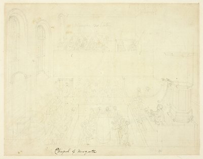 Tanulmány a Newgate-kápolnához, a London mikrokozmoszából alkotó: Augustus Charles Pugin