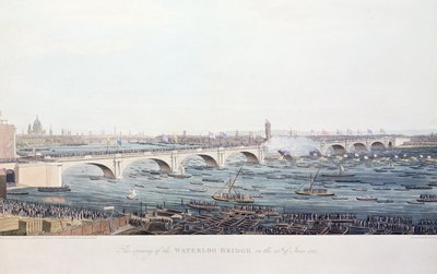 A Waterloo-híd megnyitása 1817. június 18-án, W. Findlater rajzából A. Pugin metszet, R. Havell és Son metszet, 1818 (színes metszet) alkotó: Augustus Charles Pugin
