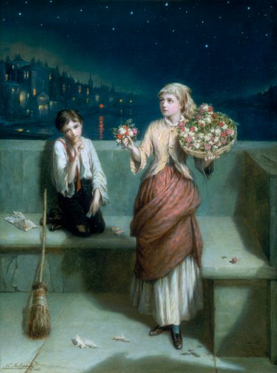 „A London Crossing Sweeper and Flower Girl”, 1884 alkotó: Augustus E Mulready