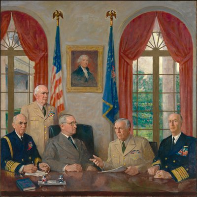 Truman és katonai tanácsadói, 1949. alkotó: Augustus Vincent Tack