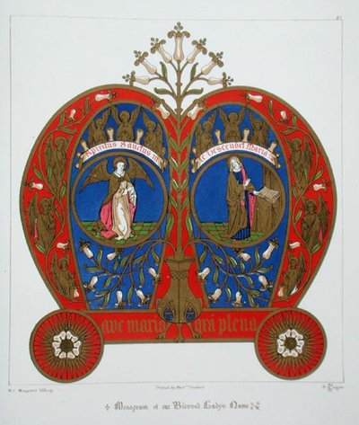 Boldogasszonyunk nevének monogramja, az „Echlesiastical Ornament and Constume szójegyzékéből”, H.C. litográfiája. Maguire alkotó: Augustus Welby Northmore (after) Pugin