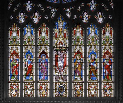 Keresztre feszítés szentekkel, 1851 (festett üveg) alkotó: Augustus Welby Northmore Pugin