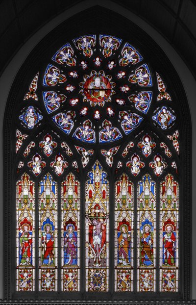Keresztre feszítés szentekkel, 1851 (festett üveg) alkotó: Augustus Welby Northmore Pugin