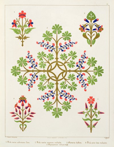 Rózsa motívumos tapéta, nyomtatta M. und N. Hanhart alkotó: Augustus Welby Northmore Pugin