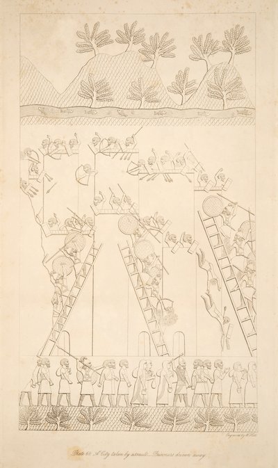 Roham által elfoglalt város – Elűzték a foglyokat a Ninivei Emlékművekből, kocsmából. 1849 alkotó: Austen Henry Layard