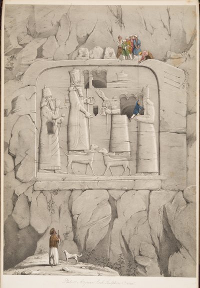 Asszír sziklaszobor (bavián), a Ninivei emlékművekből, kocsma. 1849 (metszet) alkotó: Austen Henry Layard