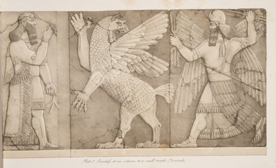 Domborművek egy kis templom bejáratánál (Nimroud), Ninive emlékművei, kocsma. 1849 alkotó: Austen Henry Layard
