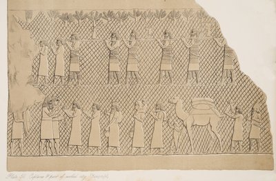 Részlet a fogolyokból és a fallal körülvett város egy része (Kouyunjik), illusztráció a Ninivei emlékművekből, 1858 alkotó: Austen Henry Layard