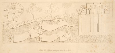 Szökevények átkelnek a folyón a várba, Ninive emlékműveiből, kocsma. 1849 alkotó: Austen Henry Layard