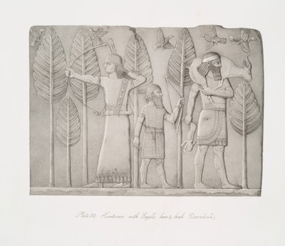 Vadászok gazellával, nyúllal és madarakkal (Khorsabad) alkotó: Austen Henry Layard