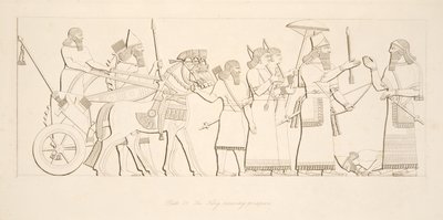 A király foglyokat fogad, Ninive emlékművei, kocsma. 1849 alkotó: Austen Henry Layard