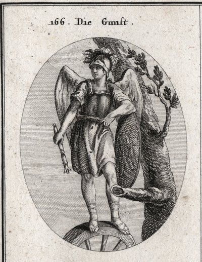 A kegyelem allegóriája az erényből, amelyet a páncél és a szárnyak jelképeznek, a szerencse, amelyet a kerék jelképez, és a veszély, amelyet a pajzs képvisel, amelyen Arion kalandja látható. A föld felé hulló jogar Per királyainak jele alkotó: Austrian School