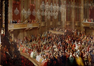 Koncert Bécsben a császári család jelenlétében. A 18. századi osztrák iskola festészete. Schonbrunni kastély alkotó: Austrian School