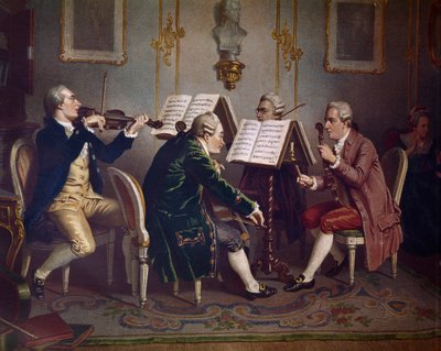 Vonósnégyes Mozart művét játszik (Kamarazene) (Litográfia alkotó: Austrian School