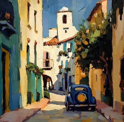 Sunny Village kék autó alkotó: Avanesova Elena