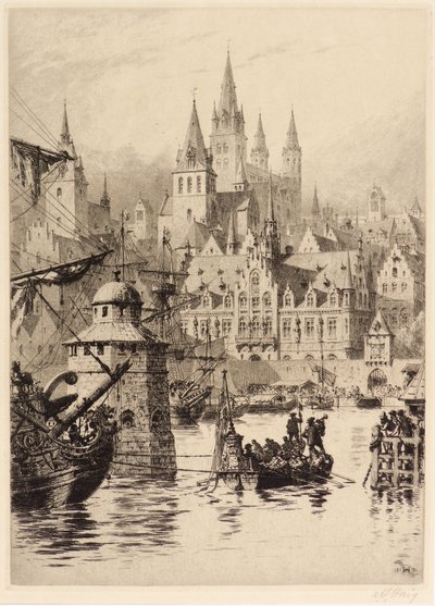 Gótikus tornyok és folyó, Köln alkotó: Axel Haig