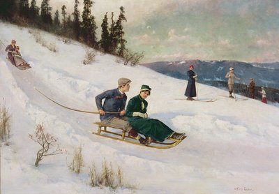 Szánkózás és síelés (olaj, vászon) alkotó: Axel Hjalmar Ender