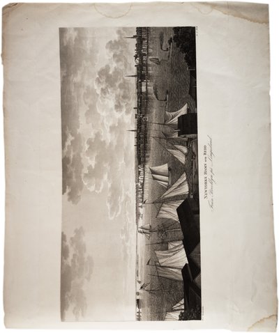 New York kikötője Brooklyntól Long Islandig, az Egyesült Államok atlaszából, 1824 (aquatinta) alkotó: Axel Leonhard Klinckowström