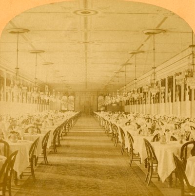 Ebédlő, Grand Union Hotel, Saratoga, A világ legnagyobb étkezője, 1882. alkotó: B. W. Kilburn